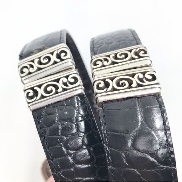 Brighton Black Brown Reptile Embossed Silver Scroll Hardware Reversible Belt - Picture 5 of 16